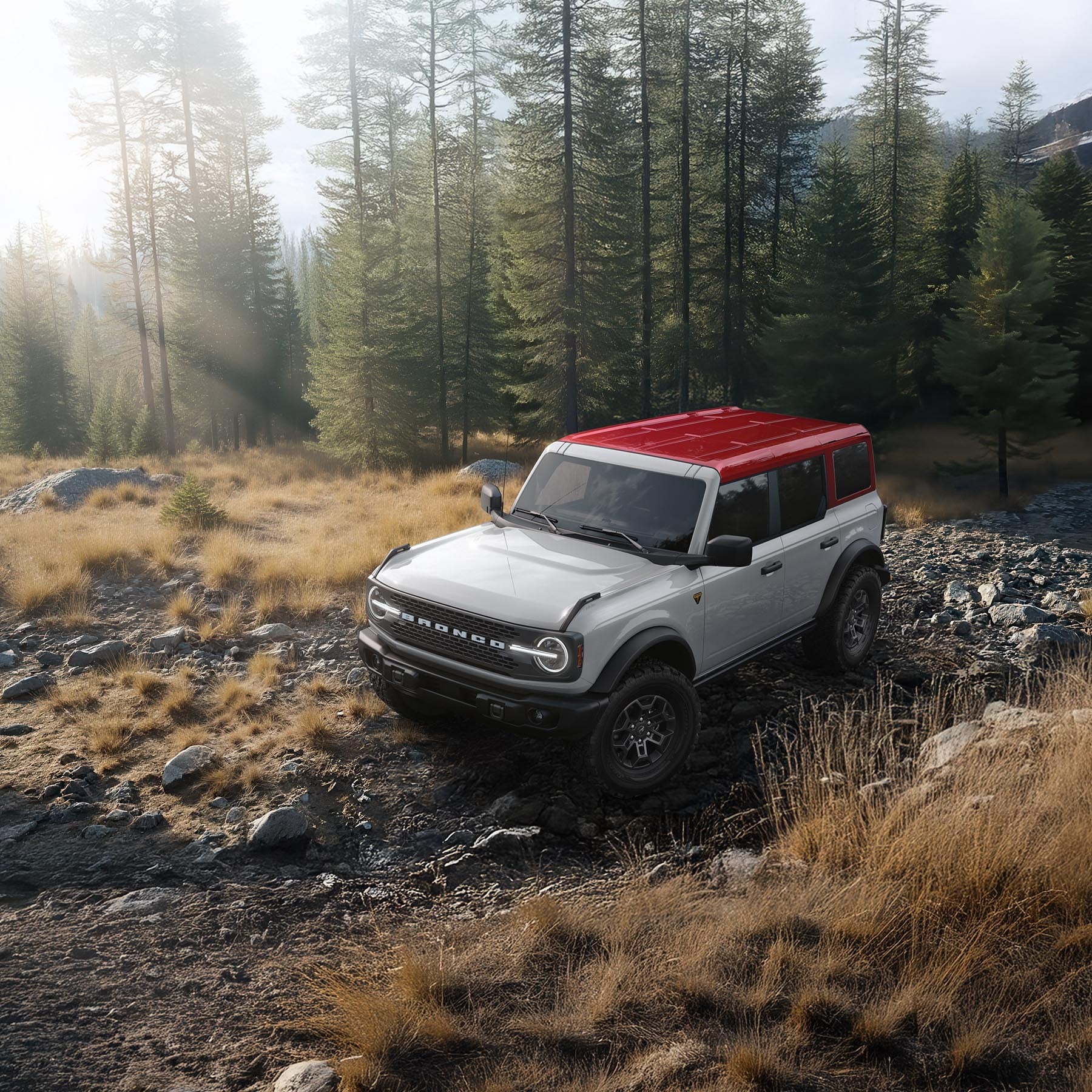 A 2026 Ford Bronco with a contrasting painted roof in open country