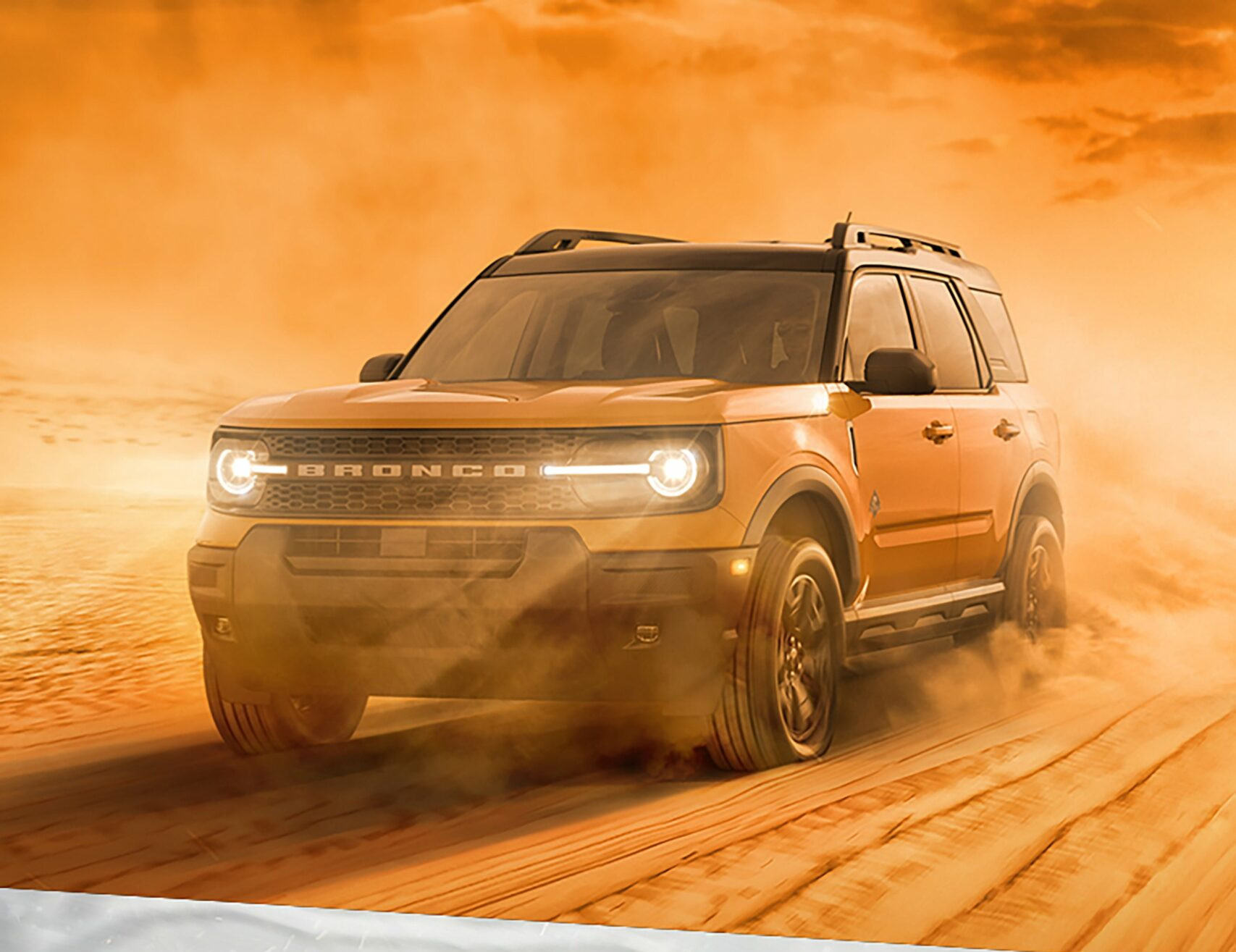 A 2026 Ford Bronco Sport driving through desert dust