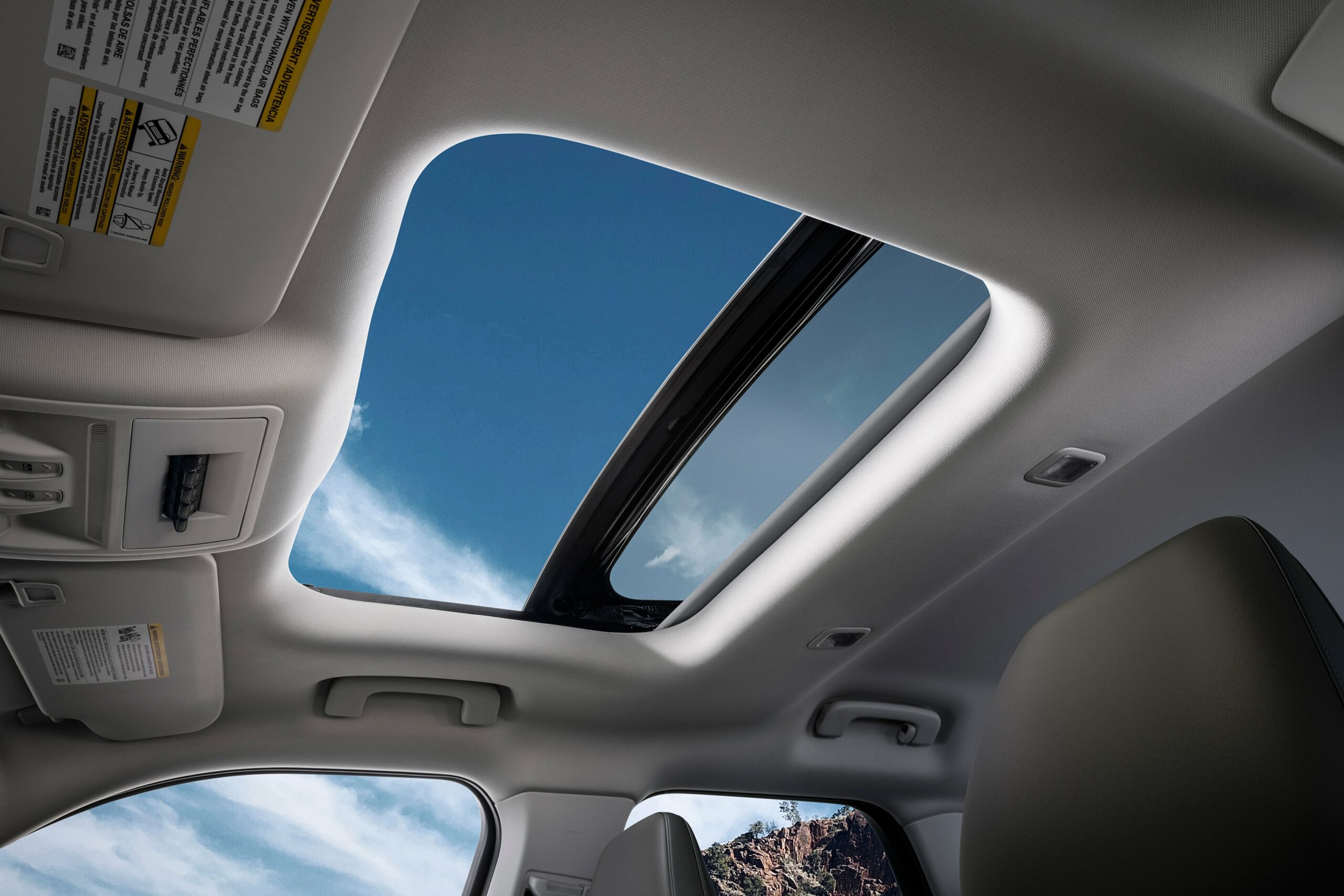 The moonroof and headliner of a 2026 Ford Bronco Sport